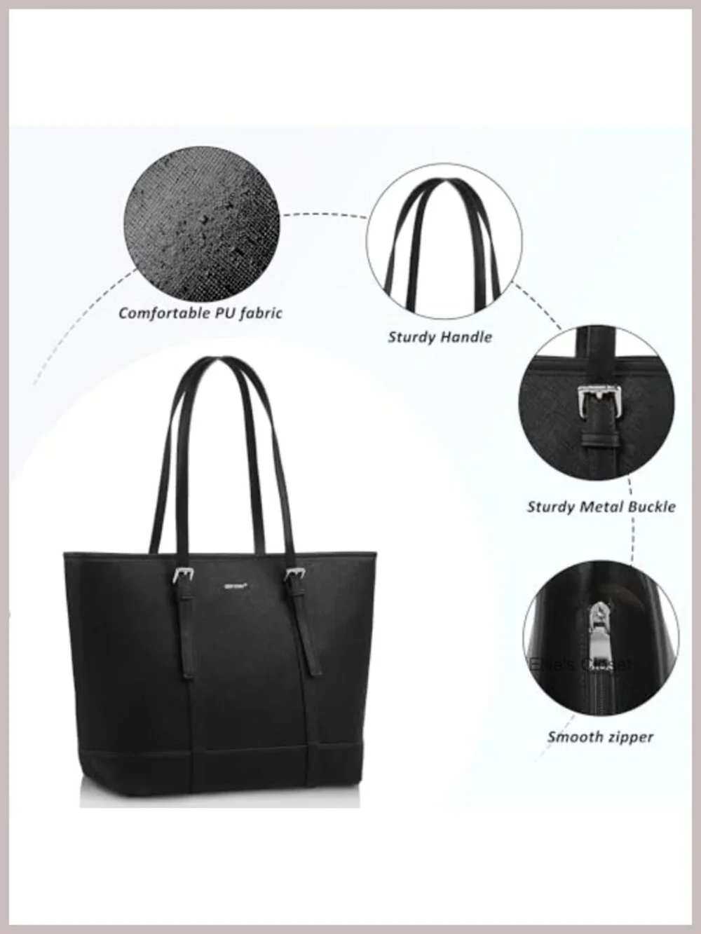 TANTOMI Vegan Leather Large Tote Bag with Compartments Top Handle Shoulder